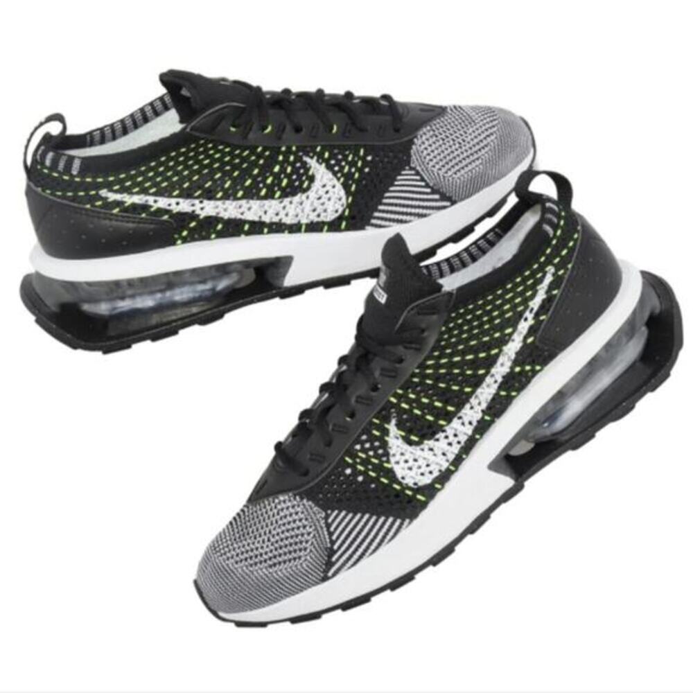 Nike Air Max Flyknit Racer Black White Volt DJ6106-001 Womens Sneakers